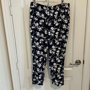 Banana Republic Avery pants - navy with white flowers and light blue and orange